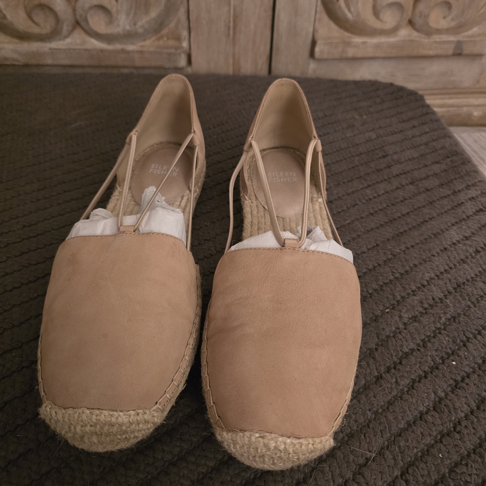 Eileen Fisher Tan Espadrille Slip-Ons with Jute Sole